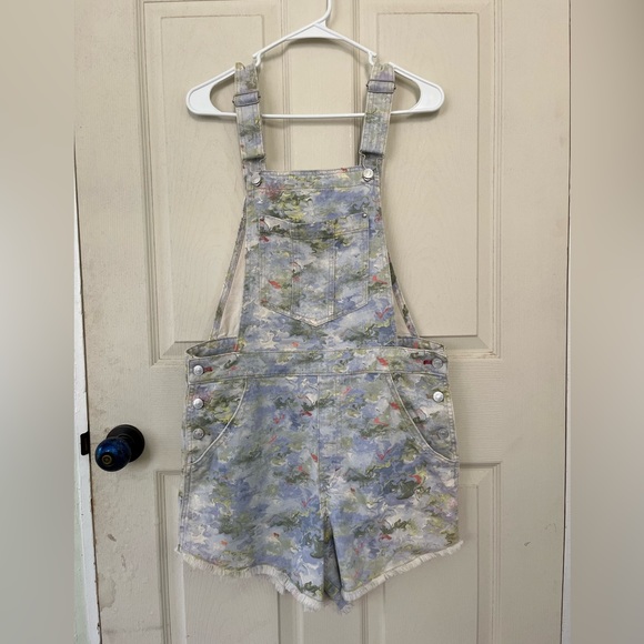 Pilcro x Anthropologie pastel floral pattern denim overalls short size 30 - Picture 3 of 11